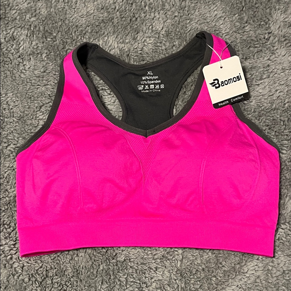NWT Baomosi Health Comfort Women's Pink Sports Bra Size XL Workout Athletic